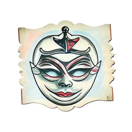 A vintage theater ticket with a dramatic mask tattoo design idea