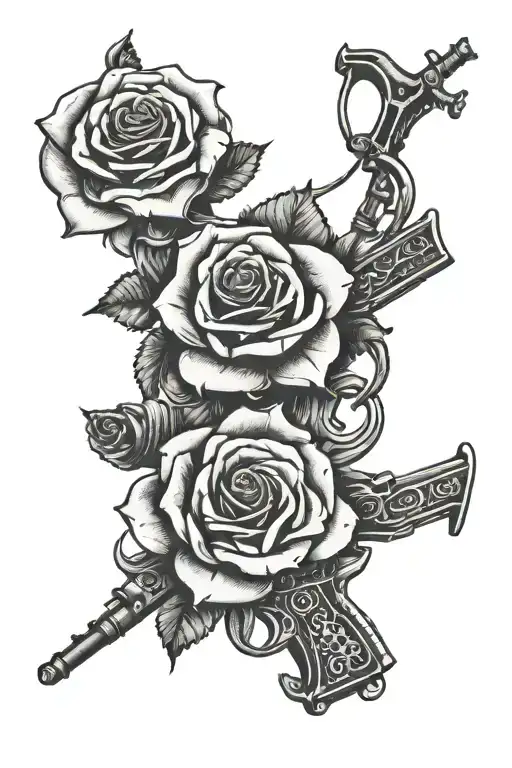 guns and roses intertwined tattoo design idea