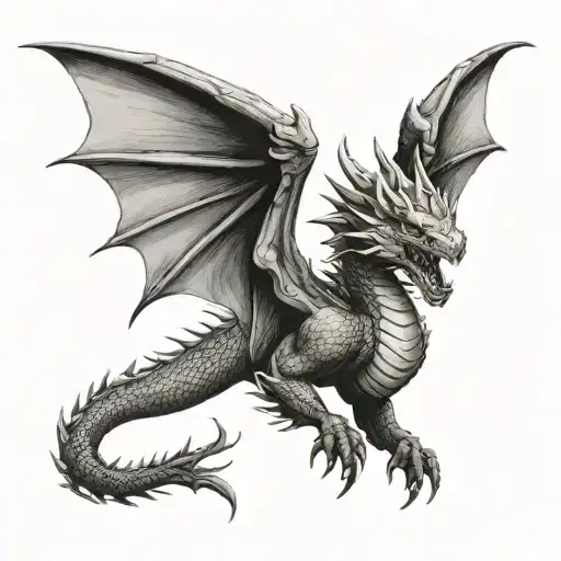 dragon facing front flying with wings spread wide open tattoo design idea