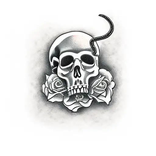 woman choking skull tattoo design idea