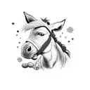 gold miner whisking away in time with his trusty donkey kneeling next to him  tattoo design idea