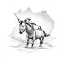 gold miner whisking away in time with his trusty donkey kneeling next to him  tattoo design idea