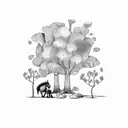 gold miner lying next to a tree whisking away in time with his trusty donkey kneeling next to him  tattoo design idea