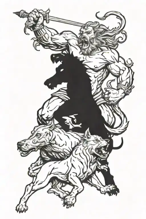 Hercules fighting Cerberus tattoo design idea