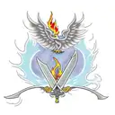 A phoenix rising from smoke, with a sword clutched in its talons tattoo design idea