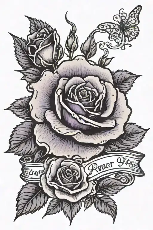 purple rose that says resr in peace david on it tattoo design idea