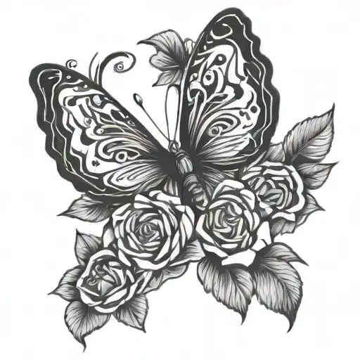 Masculine butterfly with roses tattoo design idea