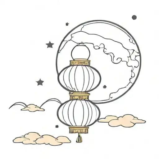 Chochin Japanese paper lanterns full moon tattoo design idea