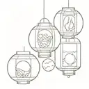 Chochin Japanese paper lanterns full moon tattoo design idea