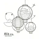 Chochin Japanese paper lanterns full moon tattoo design idea