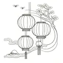 Chochin Japanese paper lanterns full moon tattoo design idea