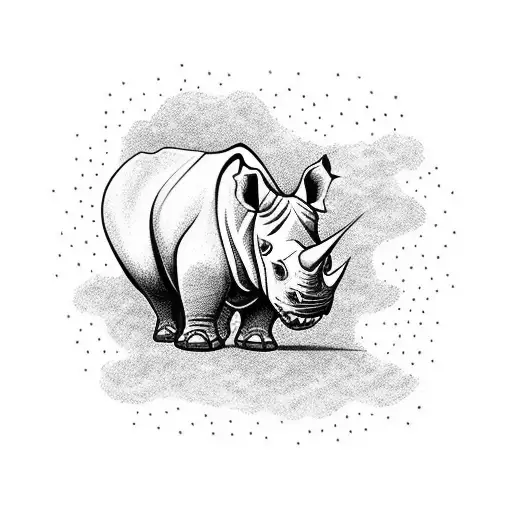 A traditional-style tattoo of a rhinoceros charging through a field with a banner that says 'Family Forever' tattoo design idea