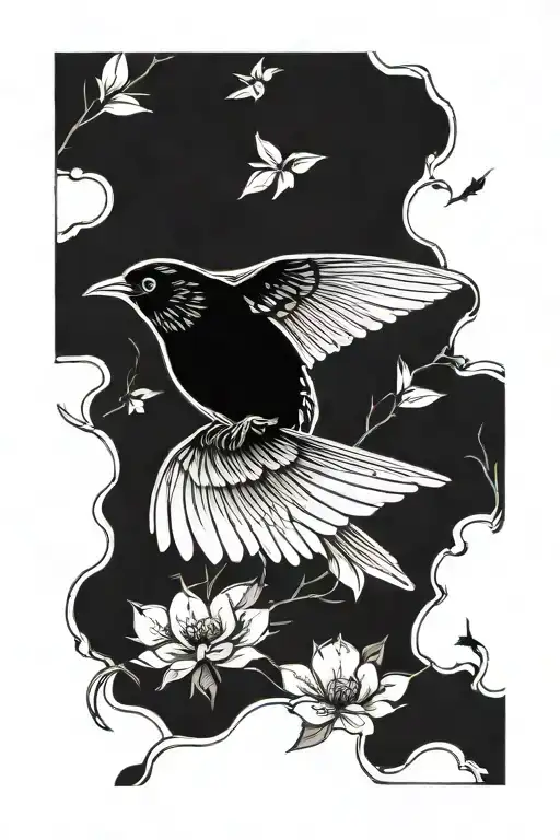 blackbird flying tattoo design idea