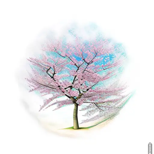 Cherry Blossom tree with "27/03/09" carved into it  tattoo design idea