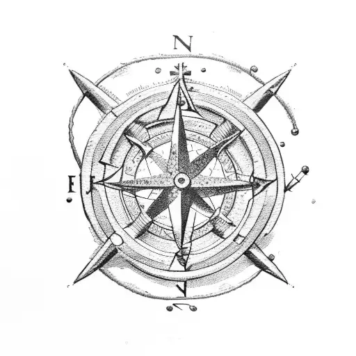 Anchor, two guns, compass, horseshoe tattoo design idea