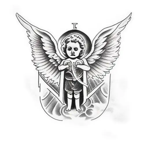 lords prayer with angel and clouds for half sleeve tattoo design idea