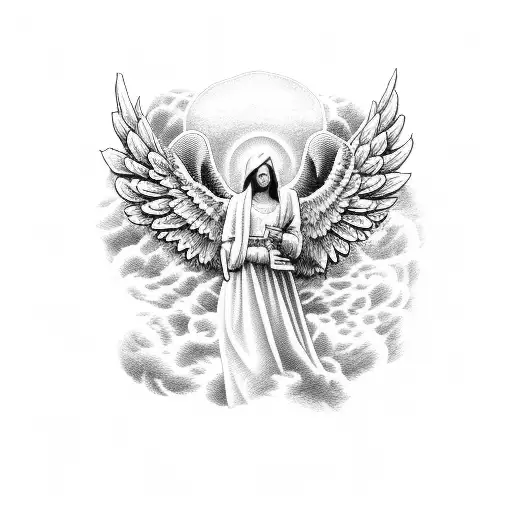 lords prayer with angel and clouds for half sleeve tattoo design idea