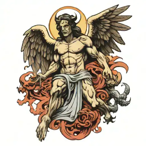 giant angel killing demon tattoo design idea