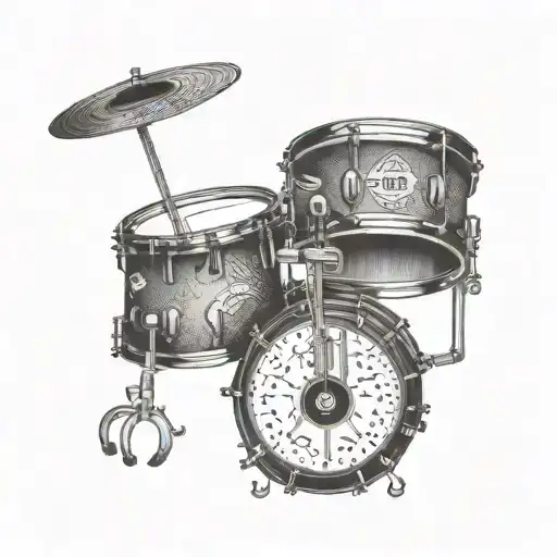 drum and guitar merging tattoo design idea