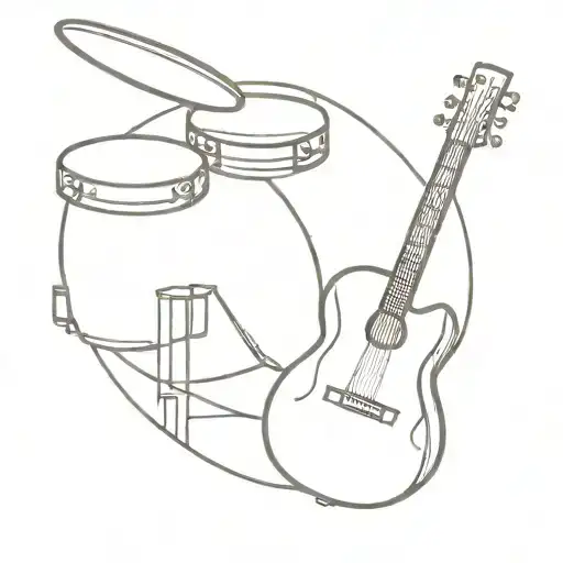 drum and guitar merging together tattoo design idea