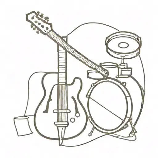 drum and guitar merging tattoo design idea