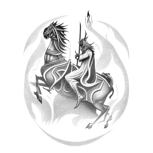 Demon on a horse and a fire sword burning in his hand tattoo design idea