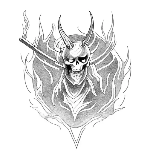 Demon on a skeleton horse and a fire sword burning in his hand tattoo design idea