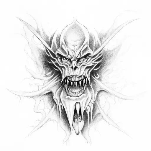 Demons with shadows that hang them in their suffering while they scream in flames tattoo design idea