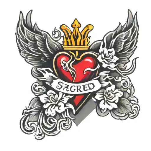 sacred heart with names tattoo design idea