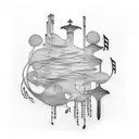A music-themed tattoo combining piano keys, saxophone, and musical notes with elements of nature like trees and birds tattoo design idea