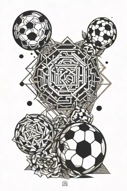 A geometric design incorporating mathematical symbols and a soccer ball, representing the client's love for both math and fútbol tattoo design idea