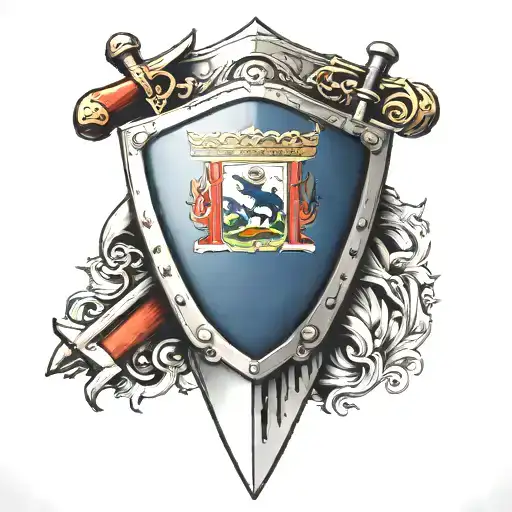 knife with haitian flag shield tattoo design idea