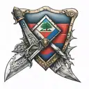 knife with haitian flag shield tattoo design idea