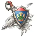 knife with haitian flag shield tattoo design idea