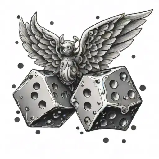 dice with angel wings flying tattoo design idea