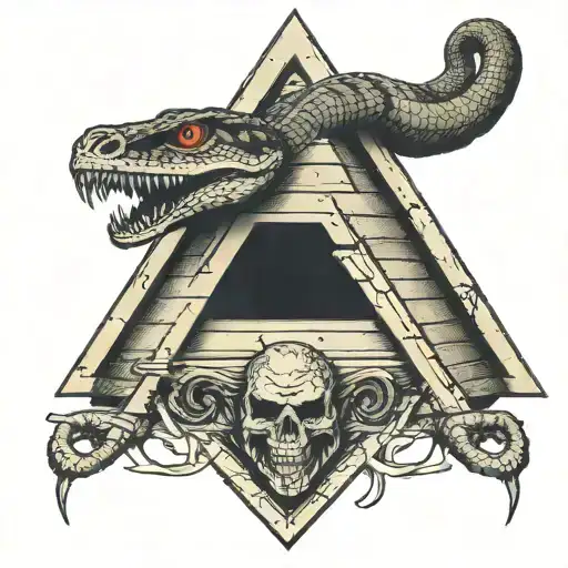 Masonic pyramid with a rattlesnake coiled around it and its rattle in its mouth pierced by its fangs  tattoo design idea