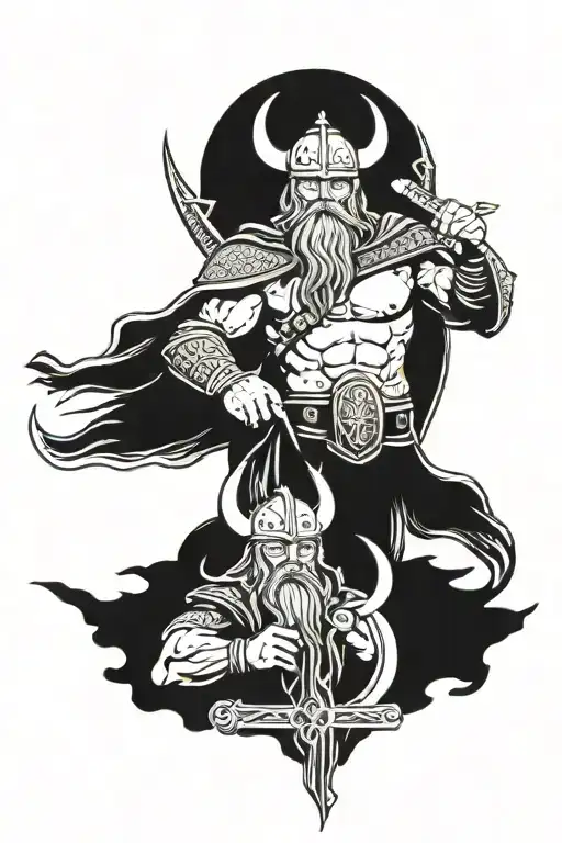 viking and odin hanging tattoo design idea