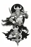 viking and odin hanging tattoo design idea
