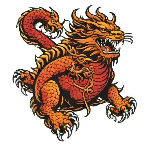 dragon fighting lion tattoo design idea