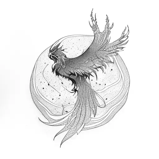 phoenix with oak tree and mosaic background tattoo design idea