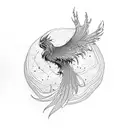 phoenix with oak tree and mosaic background tattoo design idea