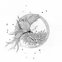 phoenix with oak tree and mosaic background tattoo design idea