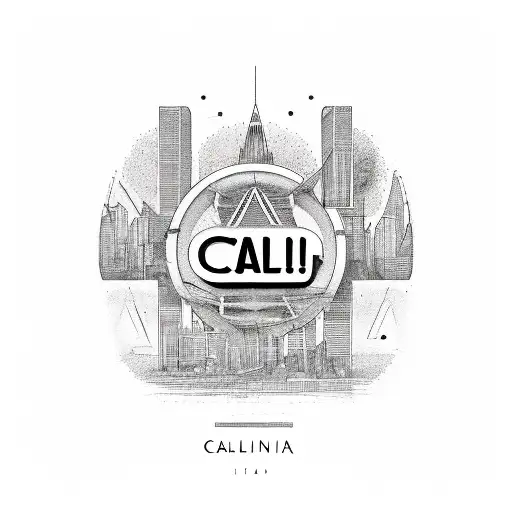 text with the Word "Cali" and within the text zonas and representative elements of the city of Cali tattoo design idea