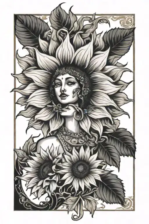 sunflower, Empress Tarot, sun, gypsy, exu tattoo design idea