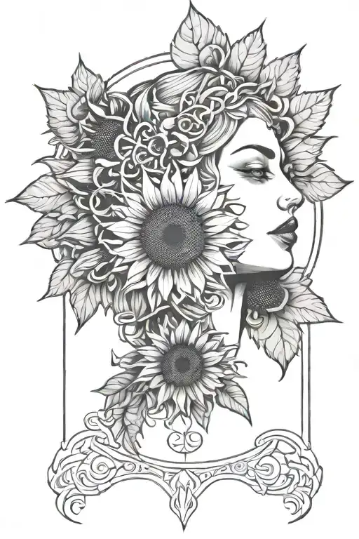 empress tarot, sunflower, sacred geometry, gypsy, marabô tattoo design idea