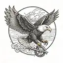 Bald Eagle flying toward the sun while carrying an anchor in it's talons.  tattoo design idea