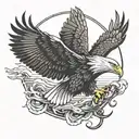 Bald Eagle flying toward the sun while carrying an anchor in it's talons.  tattoo design idea