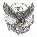 Bald Eagle flying toward the sun while carrying an anchor in it's talons.  tattoo design idea