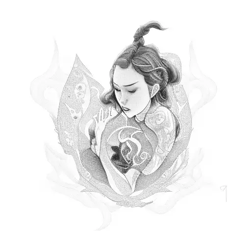 A girl kneeling and bending her back tattoo design idea