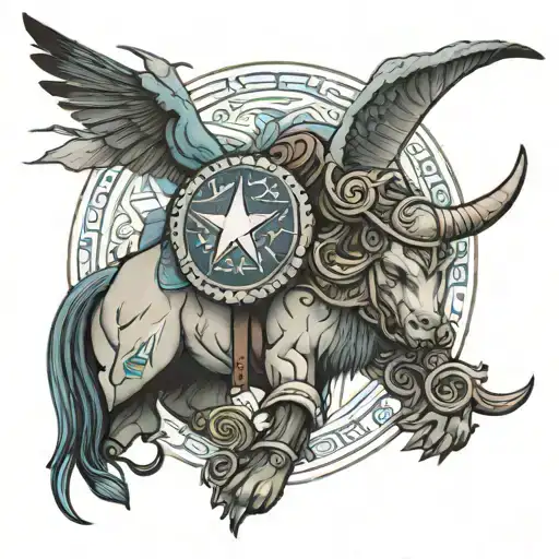 Create a tattoo design that fuses ancient Turkish art with NFL symbols, incorporating elements of Sky Tengri for a unique twist tattoo design idea